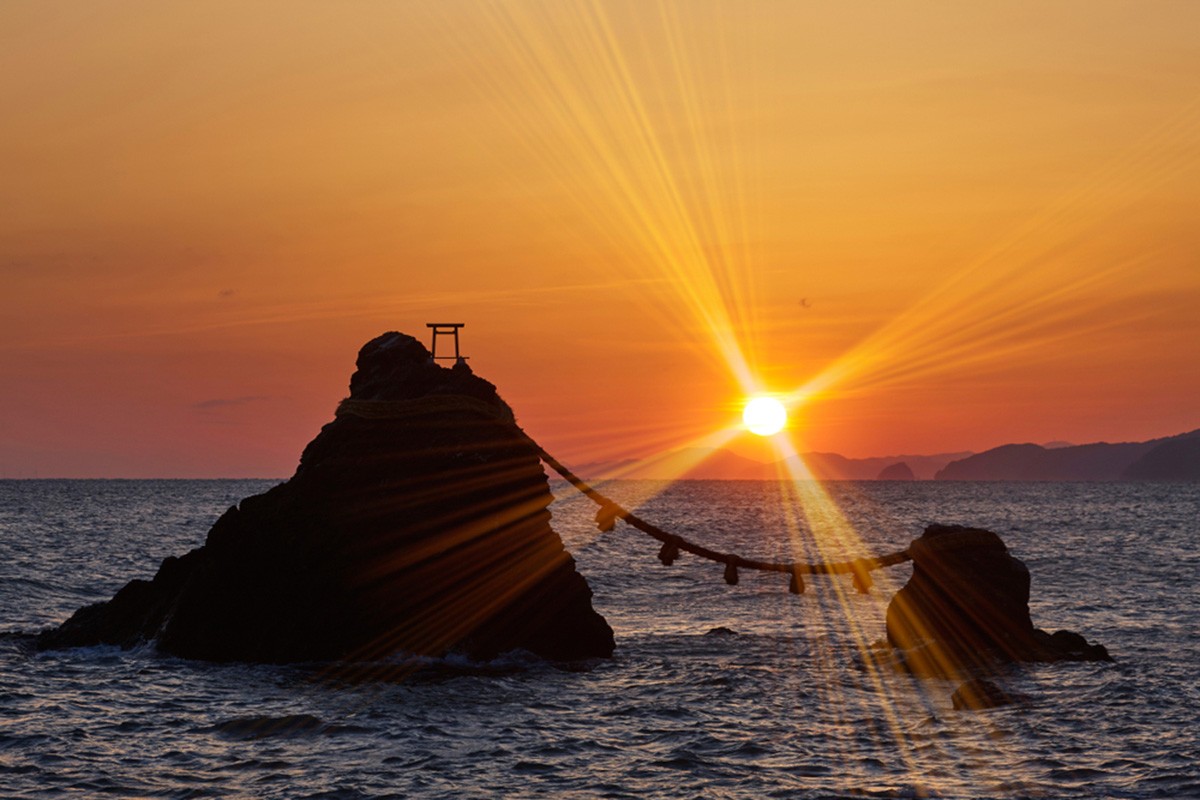 The Offshore Rocks, Meoto Iwa, in Mie Prefecture Standing as a Symbol of Marriage